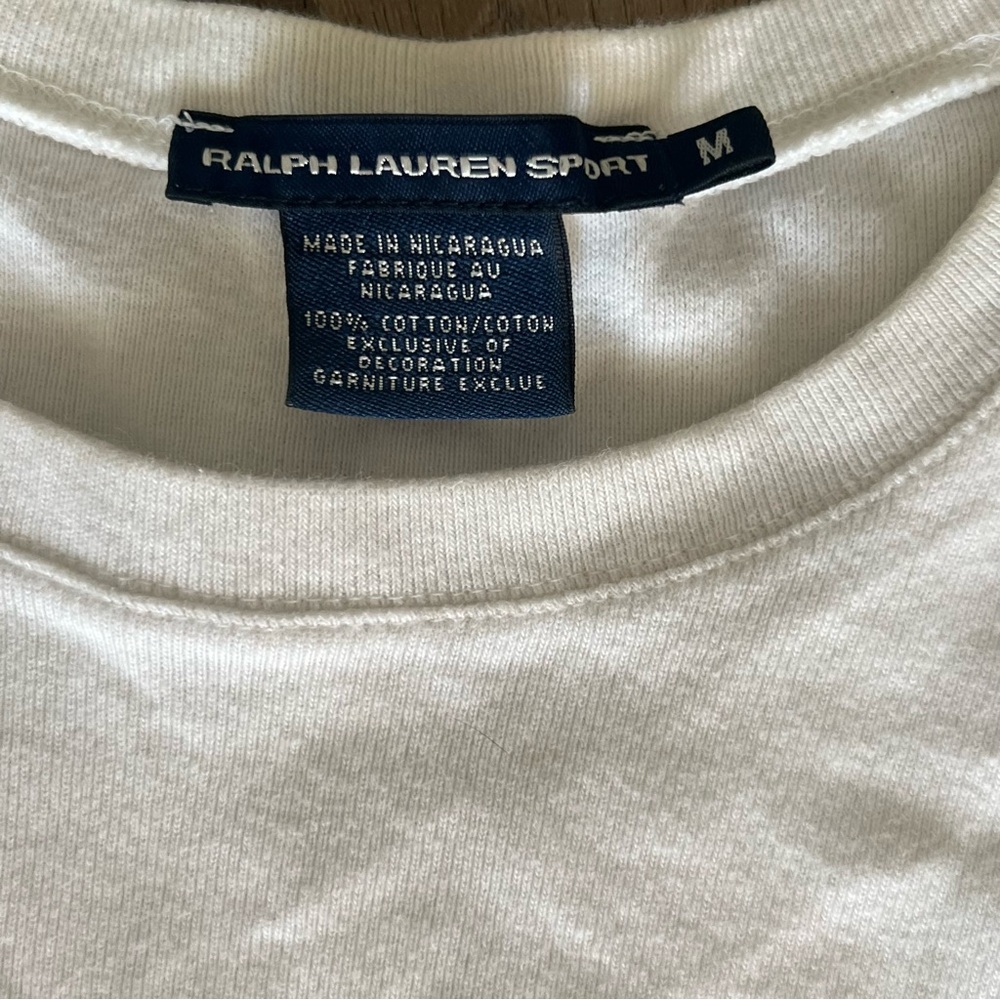 Ralph Lauren Sport White Long Sleeve Tee Blue Pony Logo M Late Y2K Preppy - Picture 4 of 9